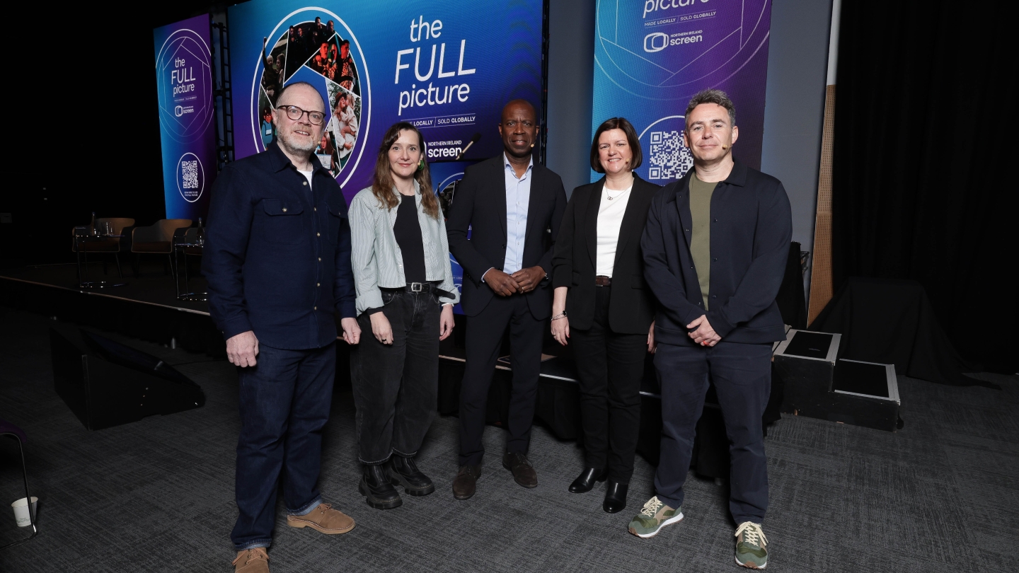 Clive Myrie hosts a panel discussion at the NorthernIreland Screen strategy launch.JPG